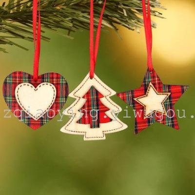 Christmas wooden love star small hanging pieces Christmas tree decorative pendant set