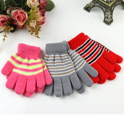 Children's Striped All-Sunny Gloves Autumn and Winter Fashion Korean Style Warm Gloves Wholesale