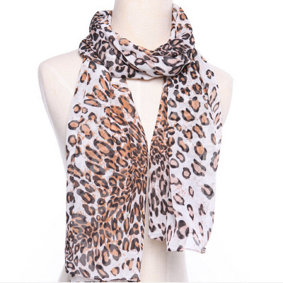 Leopard print medium long chiffon silk scarf four seasons versatile sun - conditioning shawl.