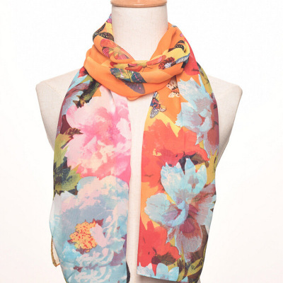 Butterfly print long silk scarf summer sun protection office air conditioning cape fashion.
