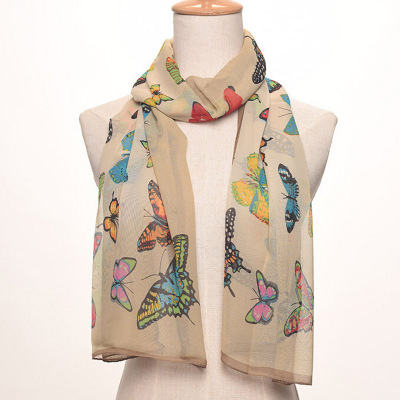 Spring and summer ladies long scarf chiffon butterfly printed scarf summer suntan.