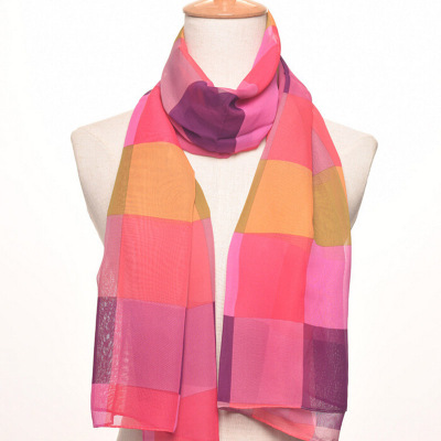 Sun protection, lady 's air - conditioner scarf printed with long chiffon silk scarves.