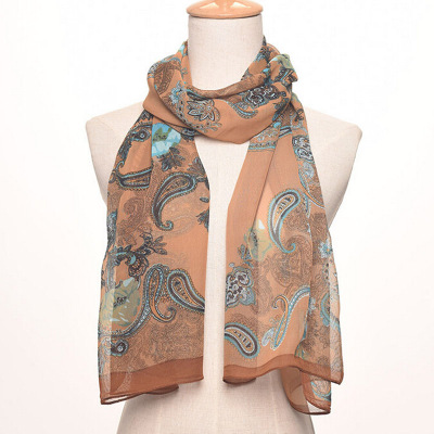 New flower chiffon medium long silk scarf printing seaside sun shawl beach towel.