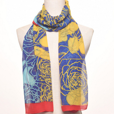 The women's new flowers, The long chiffon silk scarf, han version of The color sun protection shawl.