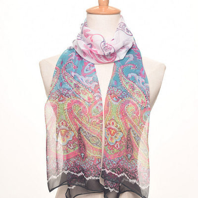 New mid-length chiffon silk scarf national wind print sun protection shawl scarf beach towel.