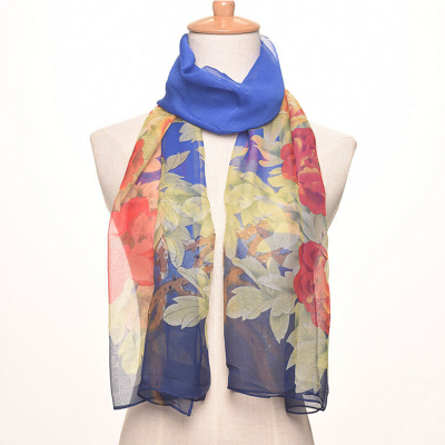 Shade of floral print long silk scarf with georgette scarf