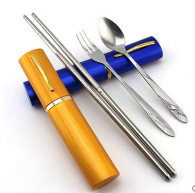 Portable stainless steel tableware household is suing chopsticks set Portable barbecue fork and spoon
