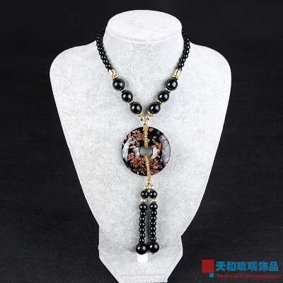 Personality retro accessories national wind coloured glaze hanging chain necklace Necklace