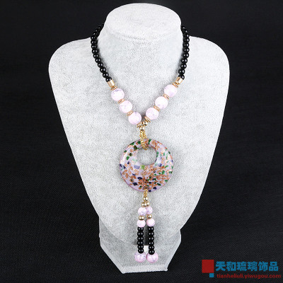 The glass hanging buckle to retro sweater chain long sweater chain pendant jewelry