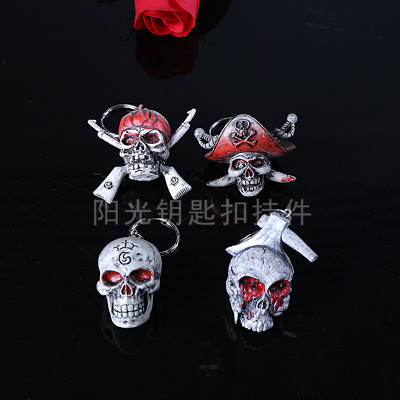 Hot style key chain sea thief king theatre version skull head ghost head toy doll skull skateboard key chain
