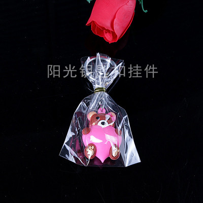 Hot PVC soft plastic key ring valentine's day gift bear heart key ring promotional gift pendant