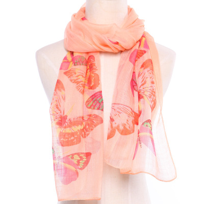 Long spring and summer polyester flowers in the silk scarf, suntan beach towel.