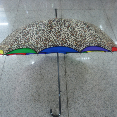 Sexy and Fresh Leopard Print Umbrella Personality Colorful Edge Long Handle Umbrella Self-Opening Umbrella Practical Umbrella