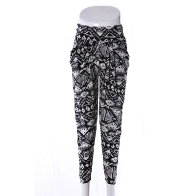 Middle-aged female pants Haren pants cropped silk printing mother pants