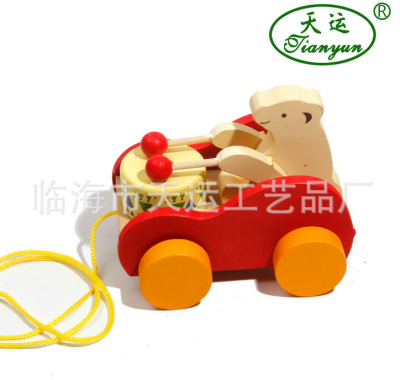 Drum Bear Trolley Genuine Tianyun Wooden Travel Crafts Decoration Model Children's Toys