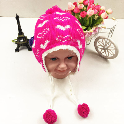 Baby baby love Korean jacquard knitted hat ear cap factory direct