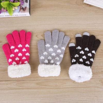 Female with Hearts Jacquard Plush Mouth Touchpad Sensible Gloves Wholesale Wool Keep Warm Touch Screen Gloves