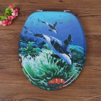 Manufacturer high-end 18 inch three-side printing MDF toilet cover underwater world wholesale