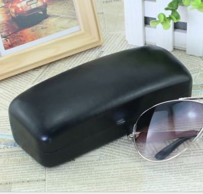 Hot Sale!! Small Square High Iron Glasses Case Black Leather Edging High-End Glasses Case Eyeglasses Chain