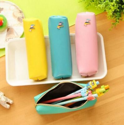 Korean version of creative Pony Color Leather Pen bag Lovely Candy color simple Stationery bag