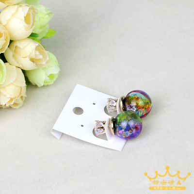 Colorful glass ball crown Earrings Korean female and zircon fashion double Earrings