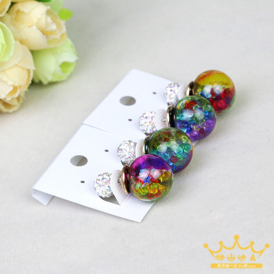 Korean version of colorful glass ball before and after drilling clay double ball stud earrings earrings