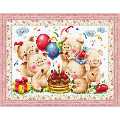 Wholesale DIY Cross Stitch Material Package Pig's Birthday Party 0228