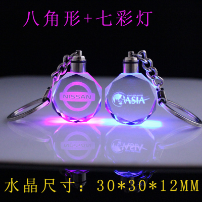 Pu river manufacturer of crystal key chain octagonal LED key chain