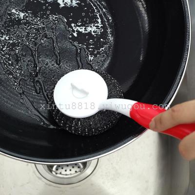Creative Long Handle Steel Wire Ball Oil Stain Removal Dish Brush Dishwashing Brush Kitchen Hanging Cleaning Brush