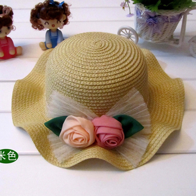Korean Style Fashionable Sun Hat Children's Elegant Ruffled Two Roses UV-Proof Sun Hat