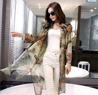 Sunscreen clothes long coat a loose female size long sleeved chiffon shirt thin shawl cardigan