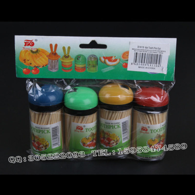 Toothpick custom-made card head with small multi-purpose bottle bamboo toothpick 4pcs