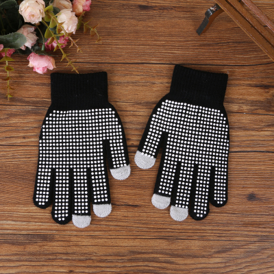 Fashion warm winter dot non slip acrylic fibers touch screen gloves 