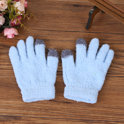 Children's fashion warm winter gloves Children's single color plush touch screen gloves