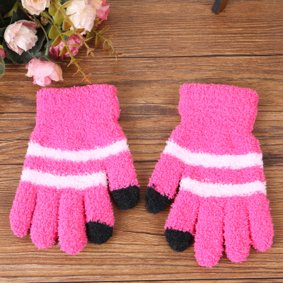 Children's fashion warm winter gloves Children's double color plush touch screen gloves