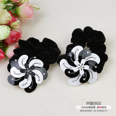 Korean New Hair Accessories Acrylic Black and White Windmill Petal Head Rope Hair Ring Hair Rope