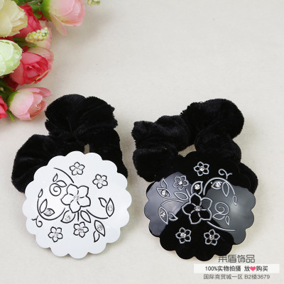 Korean New Hair Accessories Acrylic Black and White Disc Flowers and Plants Printed Hair Rope Hair Ring