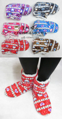 Foreign trade manufacturers spot winter warm floor shoes love wave point flannel thickened floor boots.