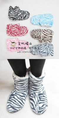 Foreign trade manufacturers spot winter warm floor shoes zebra print flannel thickened floor boots.