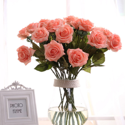 High grade moisturizing rose simulation flowers single hand feel rose home decoration Taobao explosion