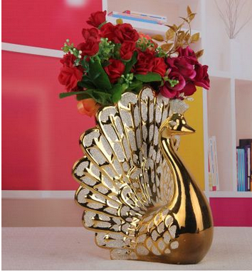 Gao Bo Decorated Home Interior decoration ceramic handicraft electroplated frosted peacock European vase
