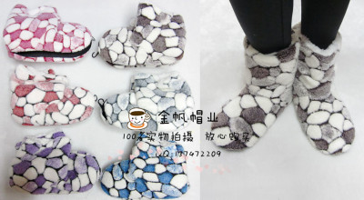 Foreign trade spot winter warm floor shoes cobblestone printed flannel thickened floor boots.