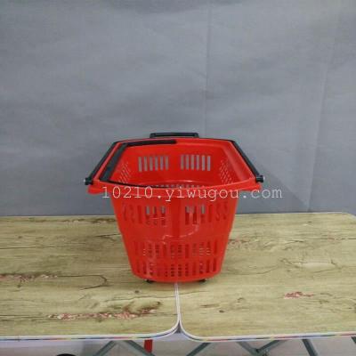 Plastic four-wheeled trolley shopping basket color variety