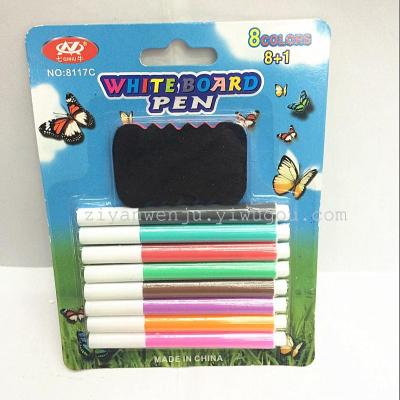 8-Color Mini Whiteboard Marker +1 Small Whiteboard Eraser Erasable Marking Pen