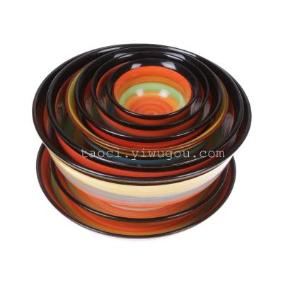 Creative Painted Ceramic Bowl Environment-friendly Rainbow Bowl