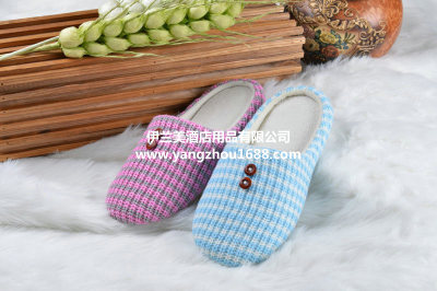 Winter fashion ladies cotton slippers plain knitted wool stripe slip resistant