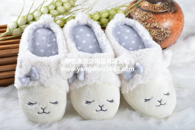 The winter lamb warm indoor slippers cartoon rabbit cotton slippers home anti-skid slippers