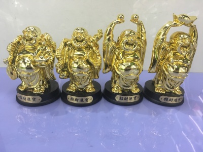 9.9 yuan ten yuan fine decoration resin crafts copper imitation wood ornaments four Laughing Buddha