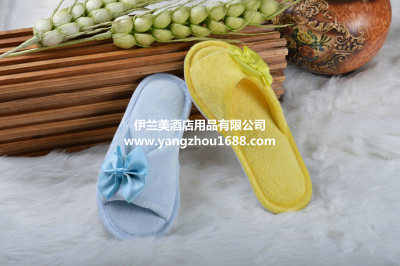 Manufacturer custom EVA towel cloth cotton tow girls butterfly knot soft bottom home slippers