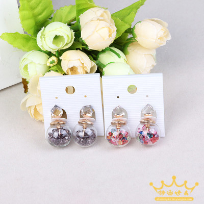Korean ear jewelry colorful crystal transparent glass ball earrings and